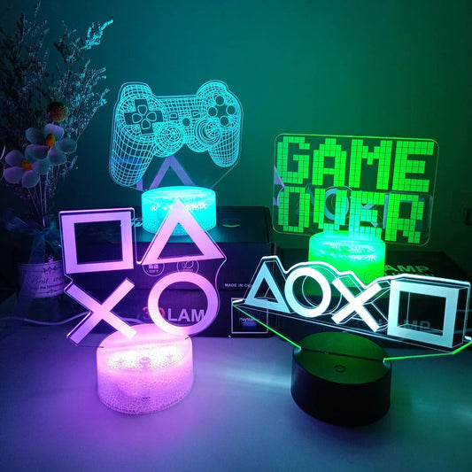 3D Kristall Gamer Lampa med Fjärrkontroll – 16 Färger & Uppladdningsbar