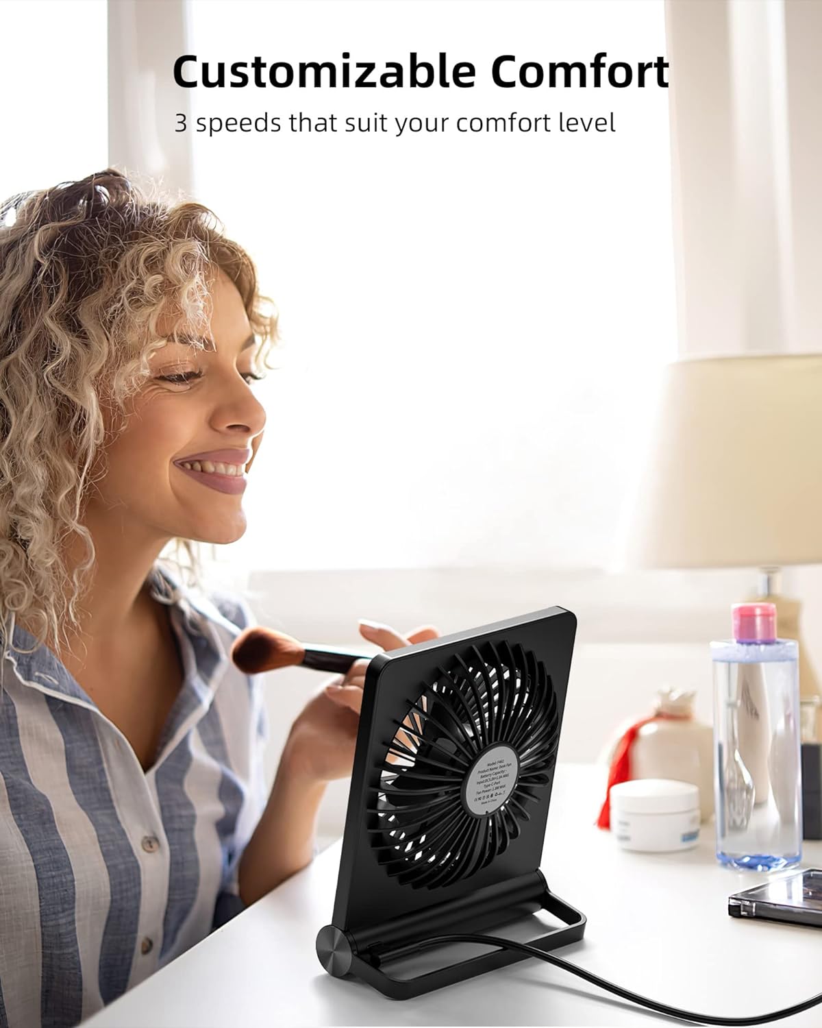 Starker Wind Tyst Bordfläkt – 3 Hastigheter, USB-Driven, Kompakt & Kraftfull för Skrivbord och Sovrum