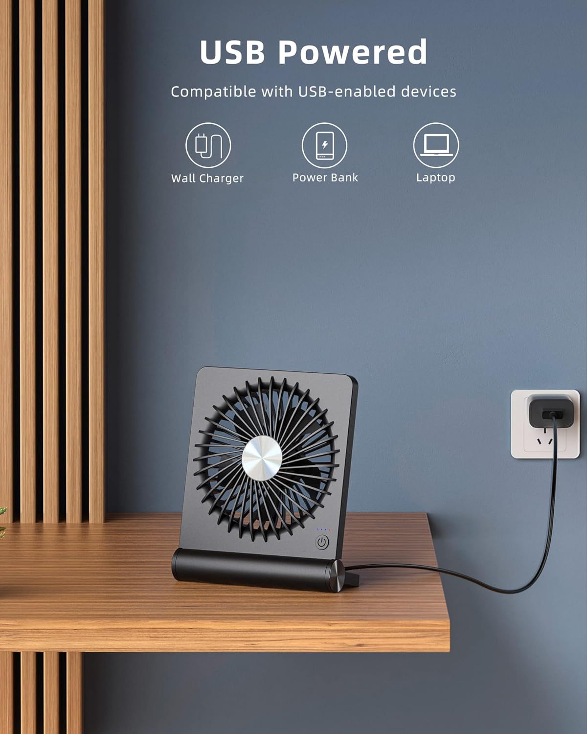 Starker Wind Tyst Bordfläkt – 3 Hastigheter, USB-Driven, Kompakt & Kraftfull för Skrivbord och Sovrum