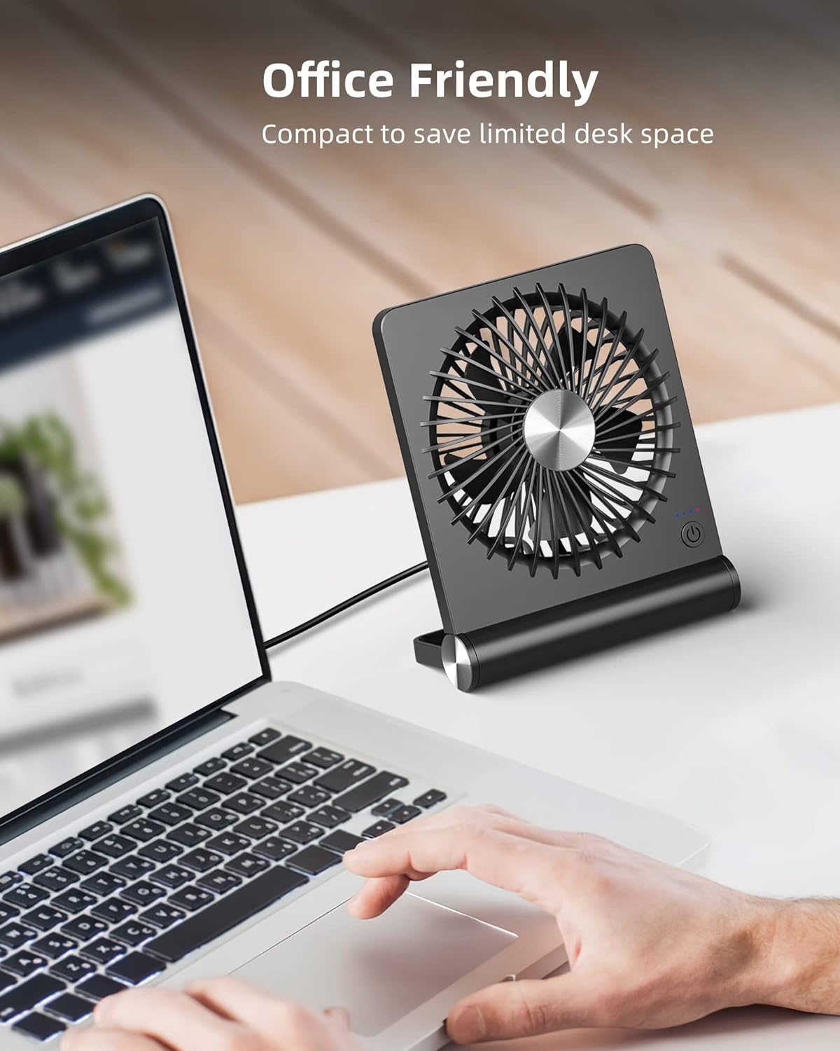 Starker Wind Tyst Bordfläkt – 3 Hastigheter, USB-Driven, Kompakt & Kraftfull för Skrivbord och Sovrum
