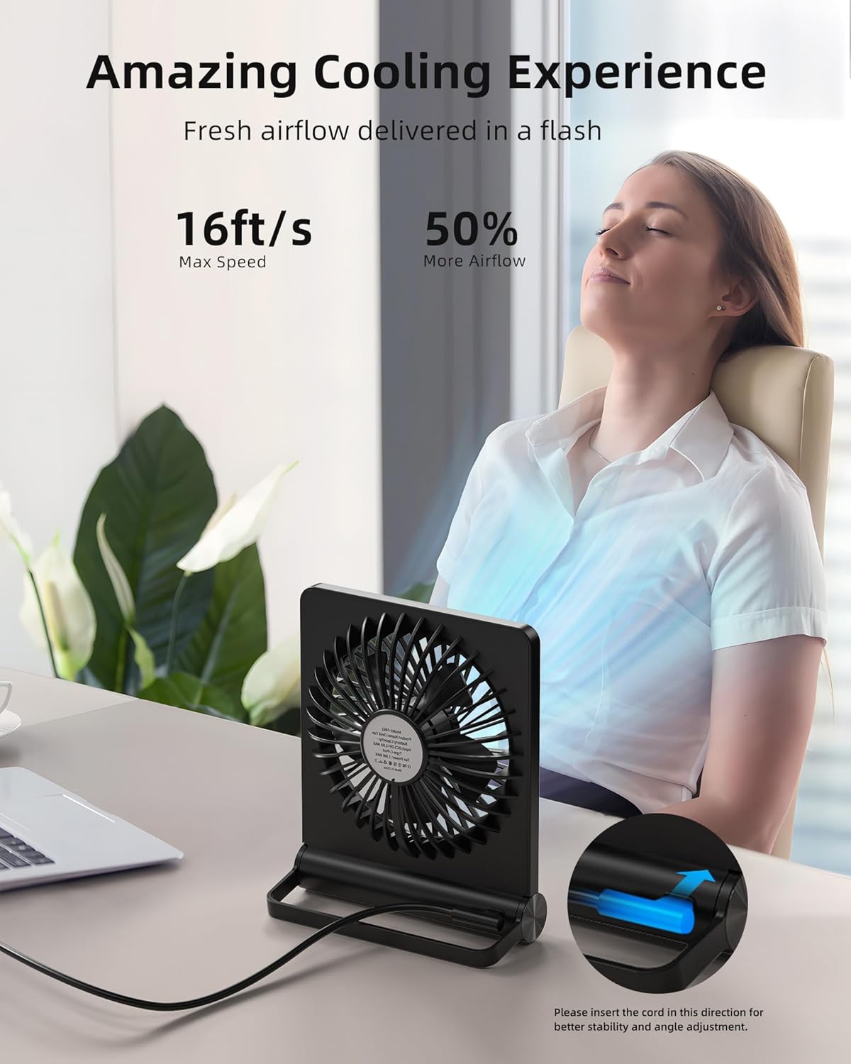 Starker Wind Tyst Bordfläkt – 3 Hastigheter, USB-Driven, Kompakt & Kraftfull för Skrivbord och Sovrum