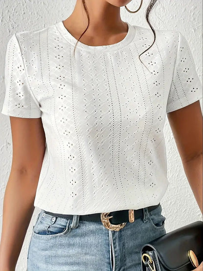 Dam T-shirt med Rund Hals – Avslappnad Passform i 100% Bomull | Perfekt för Vardag & Sommar
