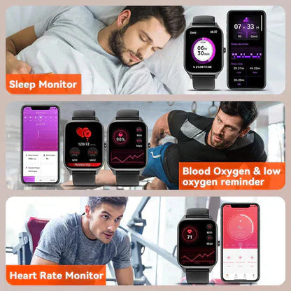 Blodsockermätning Smartwatch – Icke-invasiv, Blodsyre, Hälsospårning, Lång batteritid & Stilren design