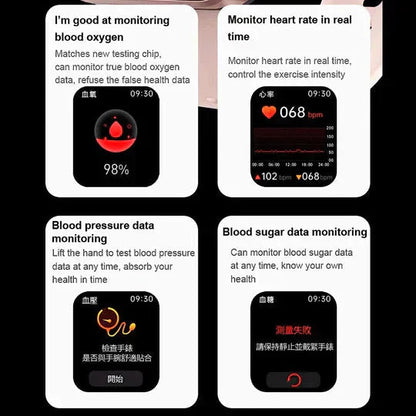 Blodsockermätning Smartwatch – Icke-invasiv, Blodsyre, Hälsospårning, Lång batteritid & Stilren design