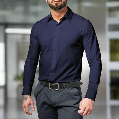 Svart stretchskjorta för herr – Slim fit, skrynkelfri & bekväm