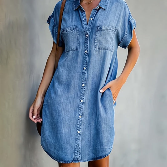 Klassisk jeansskjortklänning för kvinnor – Ledig, bekväm och trendig sommarklänning