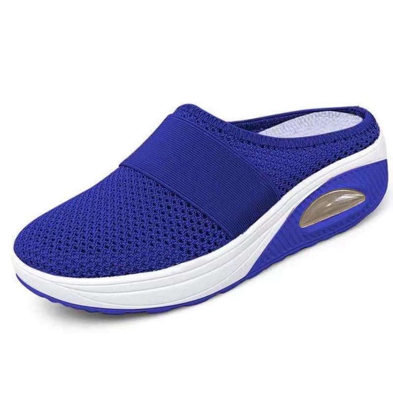 Andningsbara slip-on sneakers för damer – Grå mesh tofflor med luftkudde och halkfri sula