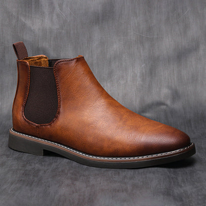Herr Chelsea boots i brunt konstläder – klassiska elastiska ankelkängor för alla säsonger