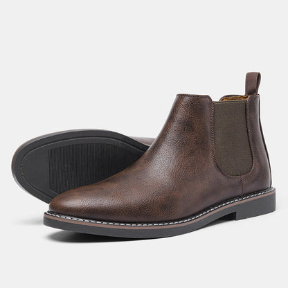 Herr Chelsea boots i brunt konstläder – klassiska elastiska ankelkängor för alla säsonger