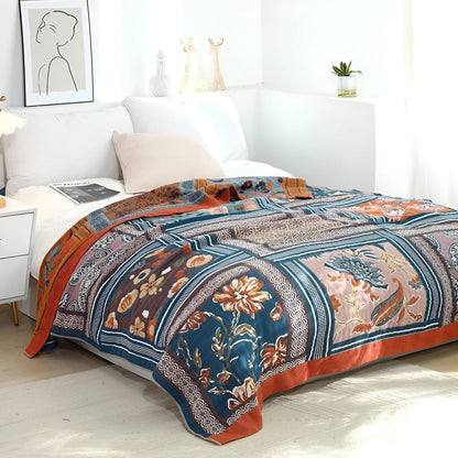 Bohem Plaid Fleecefilt – 100% Bomull i Boho Stil med Geometriskt Mönster för Säng & Soffa