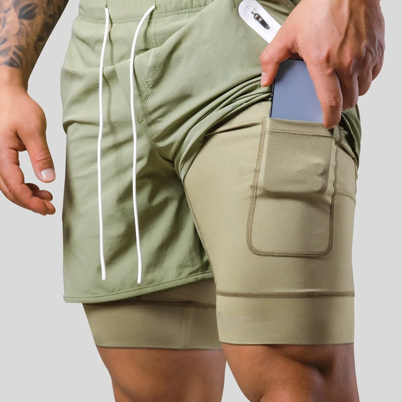 2-i-1 Träningsshorts för Herr – Kompressionsinnerbyxa, Fickor & Stilren Design | M–XXXL