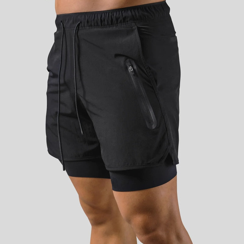 2-i-1 Träningsshorts för Herr – Kompressionsinnerbyxa, Fickor & Stilren Design | M–XXXL