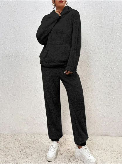 Supermjuk vit teddy lounge set för dam – Hoodie & byxa i fleece
