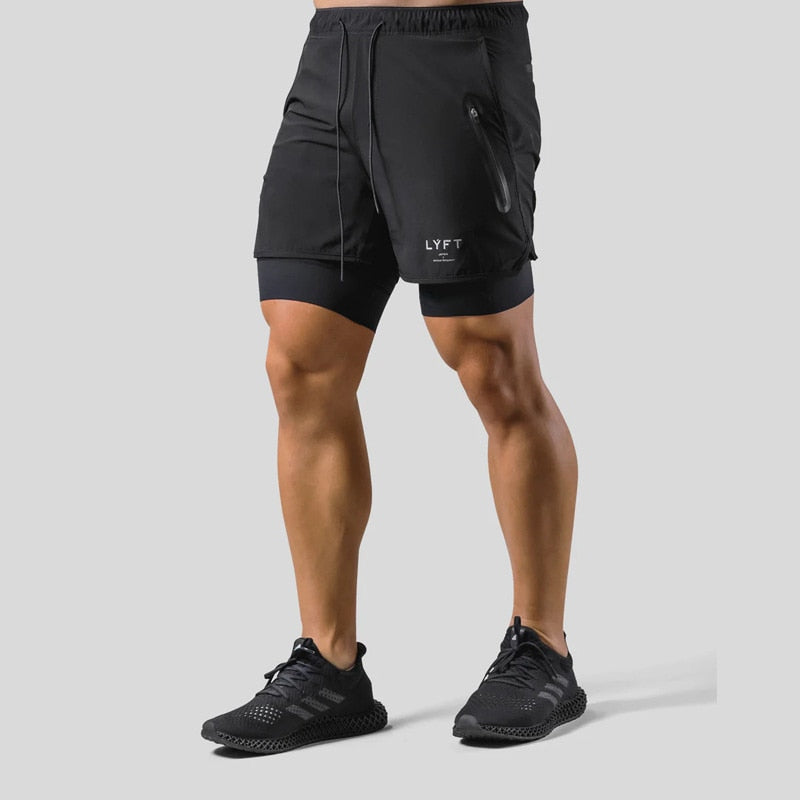2-i-1 Träningsshorts för Herr – Kompressionsinnerbyxa, Fickor & Stilren Design | M–XXXL