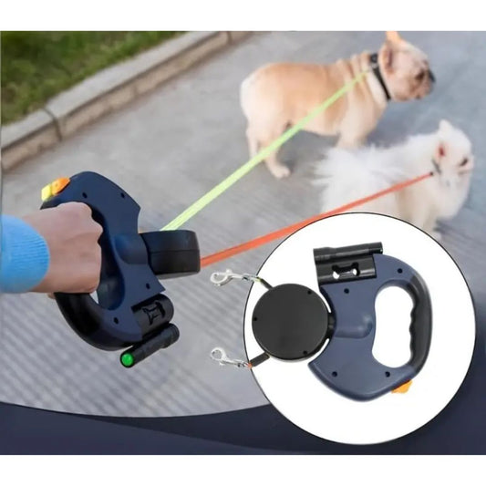 Anti-trassel Dubbel Hundkoppel med LED-ljus – För två hundar med full kontroll i mörker