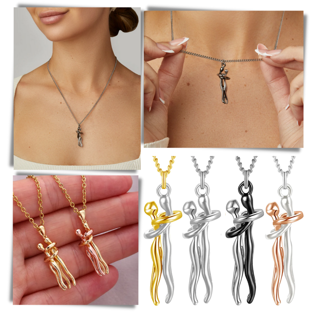 Hug Love Halsband – Symboliskt Parhalsband i Titanstål, Tidlös Design, Kärleksfull Gåva för Honom & Henne