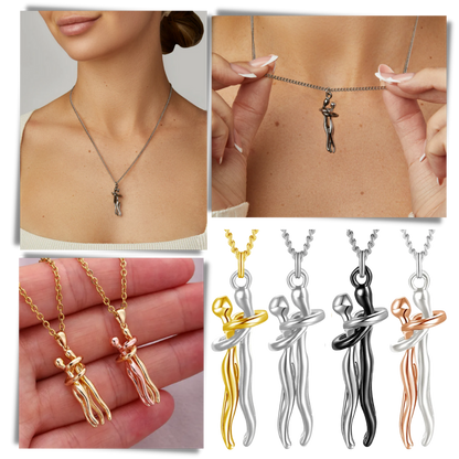 Hug Love Halsband – Symboliskt Parhalsband i Titanstål, Tidlös Design, Kärleksfull Gåva för Honom & Henne