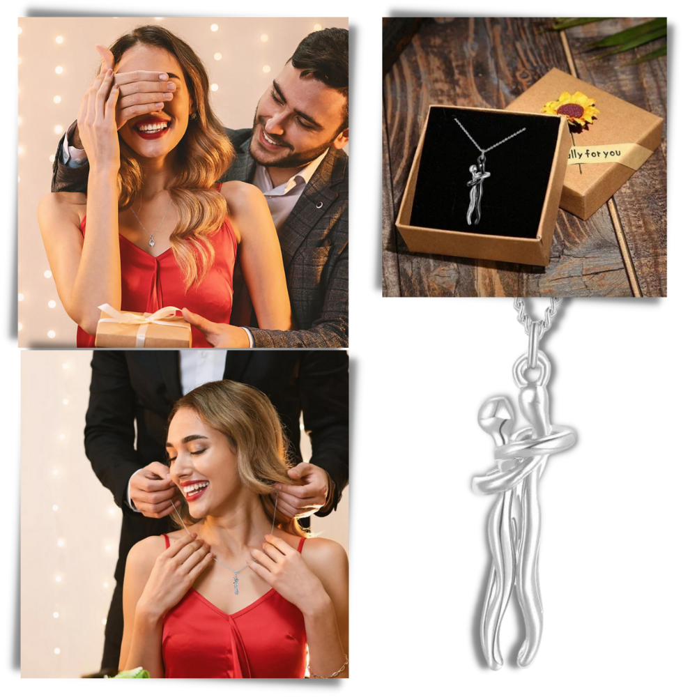 Hug Love Halsband – Symboliskt Parhalsband i Titanstål, Tidlös Design, Kärleksfull Gåva för Honom & Henne