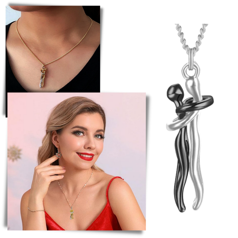 Hug Love Halsband – Symboliskt Parhalsband i Titanstål, Tidlös Design, Kärleksfull Gåva för Honom & Henne