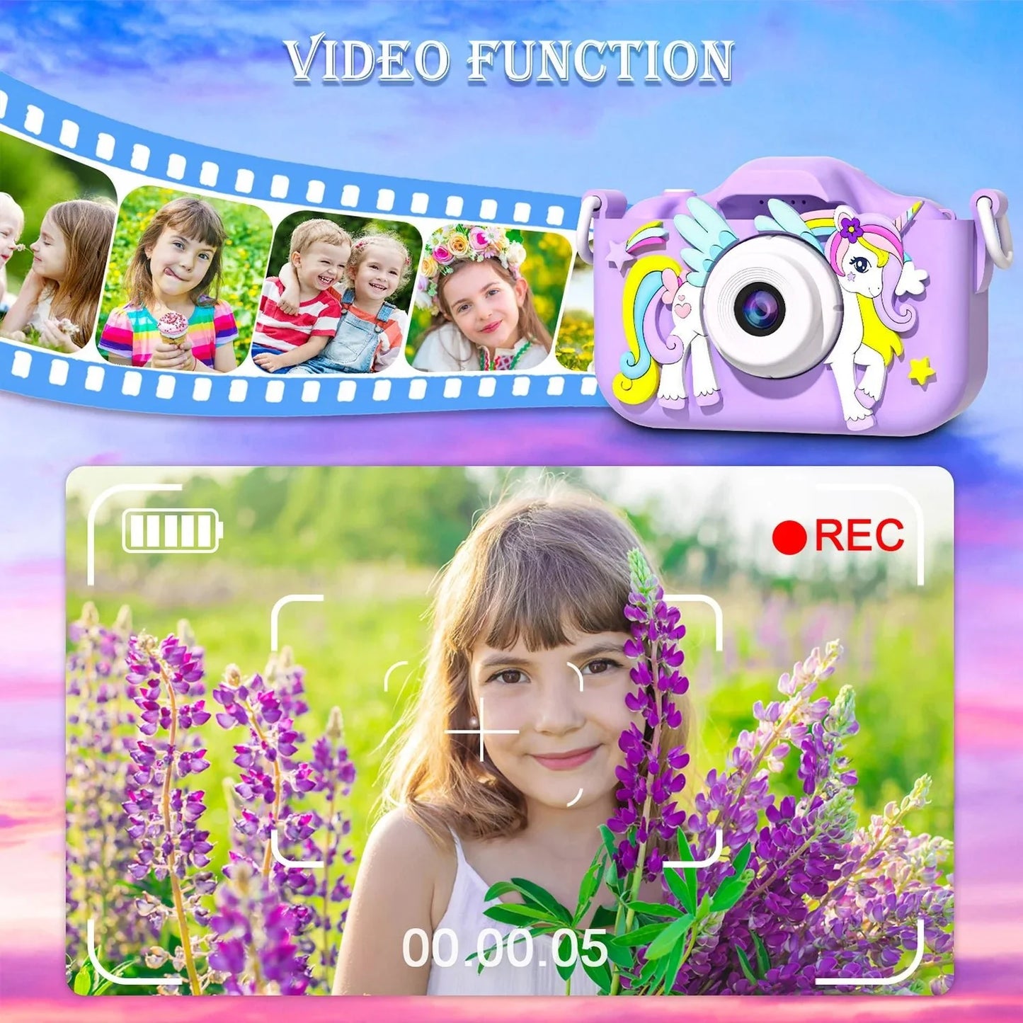 Barnkamera HD1080P - 2.0" LED Skärm - Laddningsbar - 32GB Minne Inkluderat