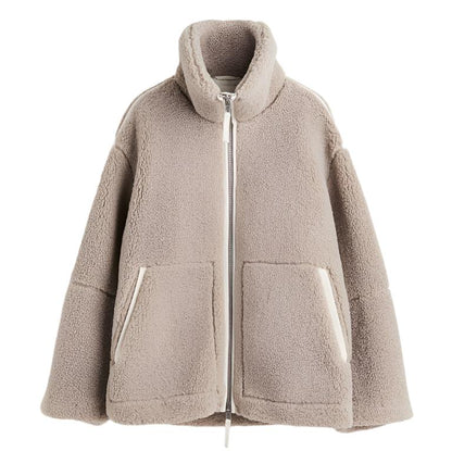 Oversized teddyjacka med dragkedja – Varm och trendig fleece i crèmevit nyans