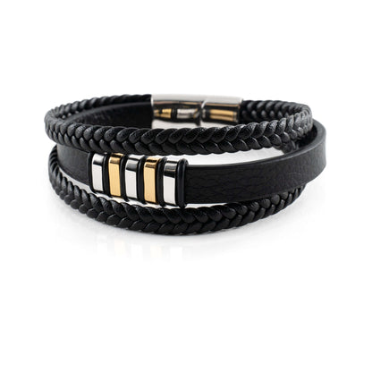 Elegant flätat läderarmband för män – Rostfritt stål, magnetiskt spänne