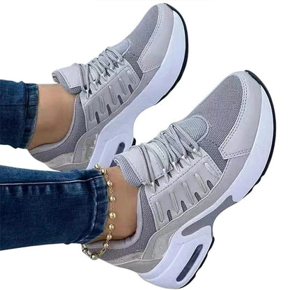 Lätta och stötdämpande sportskor för kvinnor – Grå sneakers med luftkudde och andningsbart mesh
