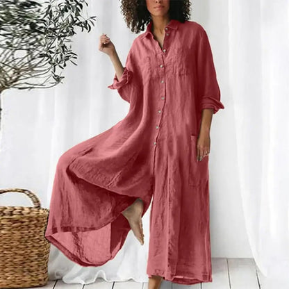 Grön oversized lång skjortklänning i linne – luftigt plagg för sommar och semester