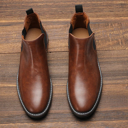 Herr Chelsea boots i brunt konstläder – klassiska elastiska ankelkängor för alla säsonger