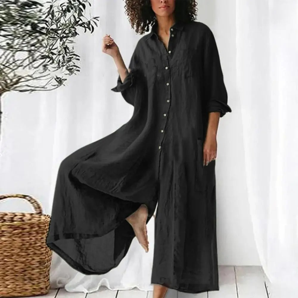 Grön oversized lång skjortklänning i linne – luftigt plagg för sommar och semester
