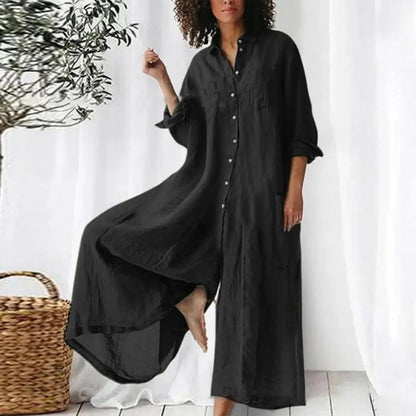 Grön oversized lång skjortklänning i linne – luftigt plagg för sommar och semester