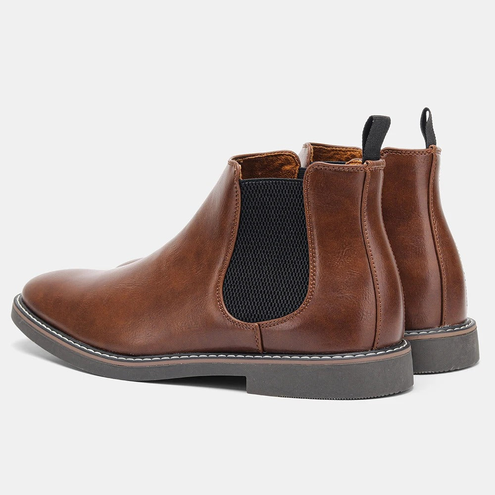 Herr Chelsea boots i brunt konstläder – klassiska elastiska ankelkängor för alla säsonger