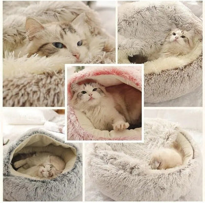2-i-1 Mysig Kattgrotta – Vändbar Kattsäng med Öppen Sovplats & Skyddande Grotta
