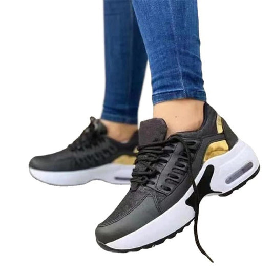 Lätta och stötdämpande sportskor för kvinnor – Grå sneakers med luftkudde och andningsbart mesh