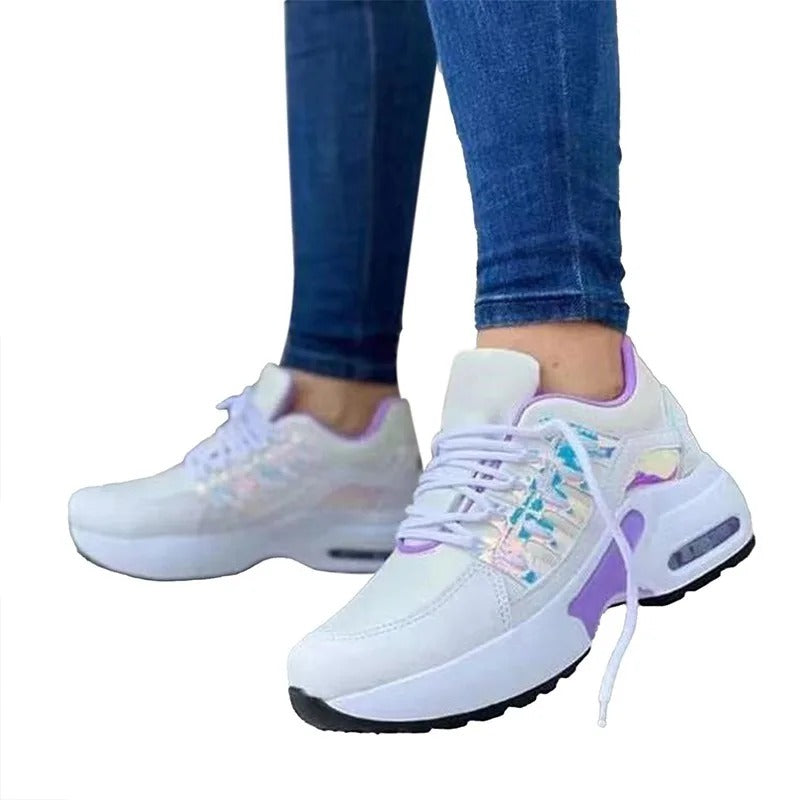 Lätta och stötdämpande sportskor för kvinnor – Grå sneakers med luftkudde och andningsbart mesh