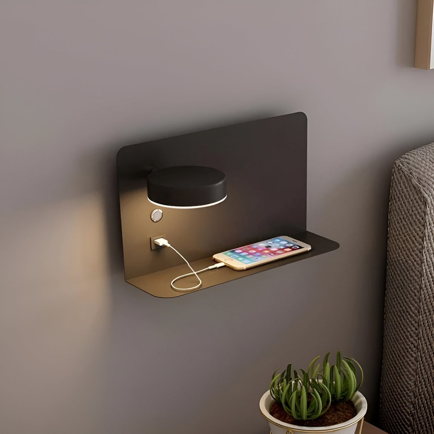 LumiCharge Vägglampa med USB-port – LED-lampa i Aluminium med Justerbar Färgtemperatur för Sovrum & Kontor