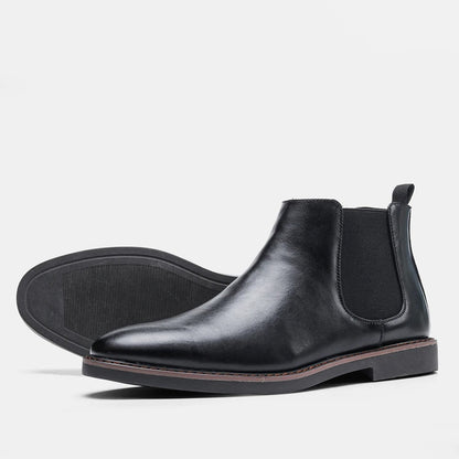 Herr Chelsea boots i brunt konstläder – klassiska elastiska ankelkängor för alla säsonger