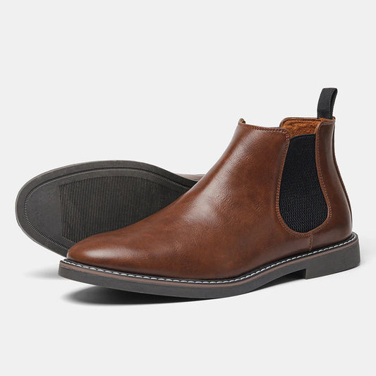 Herr Chelsea boots i brunt konstläder – klassiska elastiska ankelkängor för alla säsonger