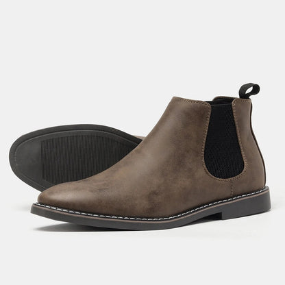 Herr Chelsea boots i brunt konstläder – klassiska elastiska ankelkängor för alla säsonger